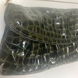 Antonio Melani Green Faux Gator Clutch with Gold Tone Chain. Pre-owned